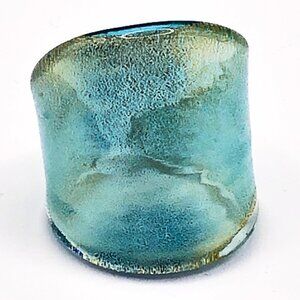 Aqua & Gold Murano Style Art Glass Statement Ring – Size 8 - 8.25